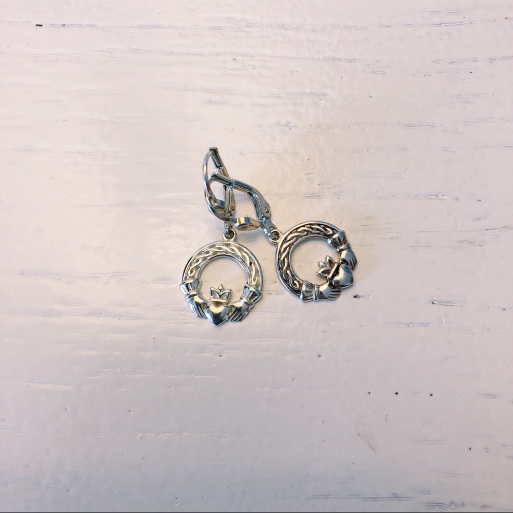 Silver Dangly Claddagh Earrings